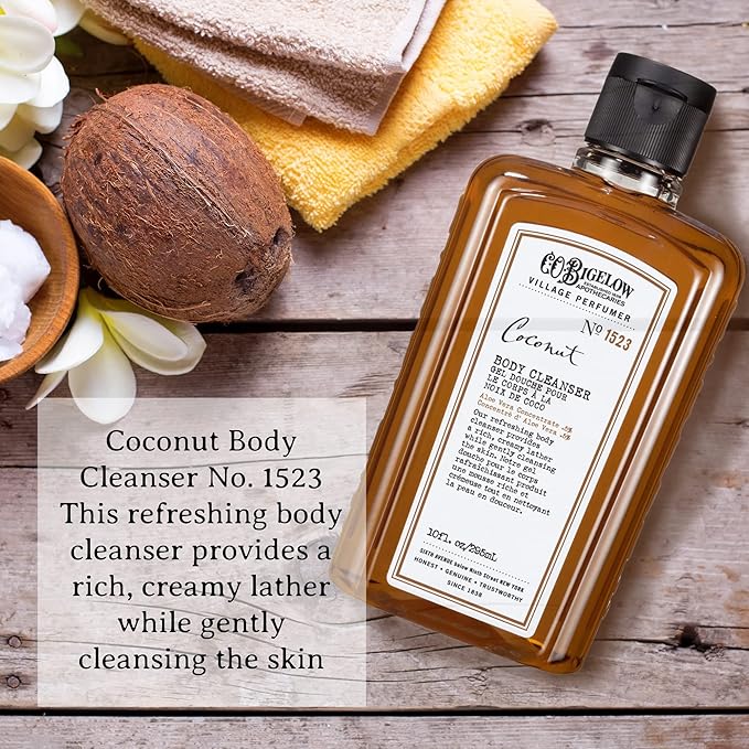 C.O. Bigelow Apothecary Duo, Coconut Body Care Gift Box with Body Soap & Lotion, Gift Set of Two - Moisturizing Lotion & Liquid Body Wash for Dry Skin - 10fl oz Each