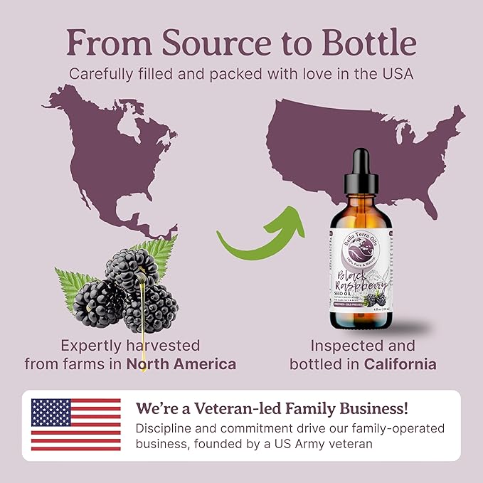 Bella Terra Oils - Black Raspberry Seed Oil 8oz - Embrace the Cosmetic Wonder of Raspberry Seed & Black Seed Oil Fusion, Replete with Tocopherols & Tocotrienols