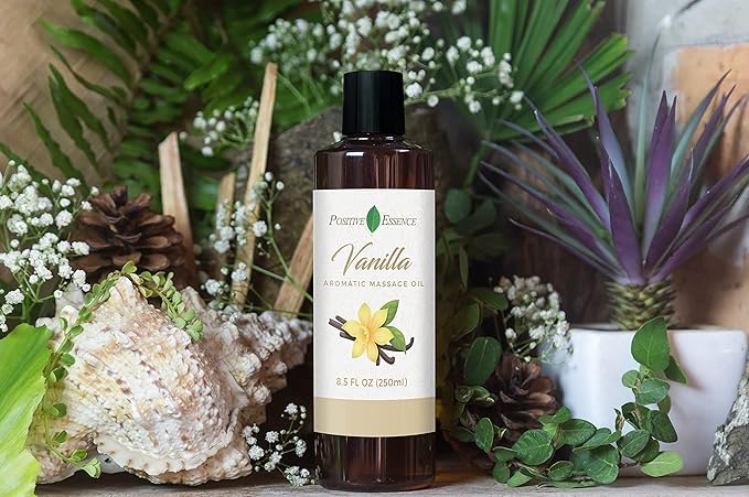 Vanilla Massage Oil for Massage, Body Massage Lotion; Jojoba, Sweet Almond Oil for Skin, Vitamin E, and Pure Vanilla Essential Oil, Body Oil Aceite para Masajes Relajantes