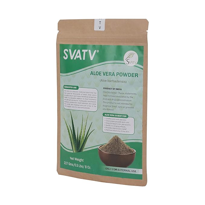 SVATV Natural Aloe Vera Powder For Face Pack and Face Mask - Glowing Soothes & Cools Skin, Natural Glowing, Improve Elasticity Rich Conditioner For Skin & Hair care 227g Half Pound