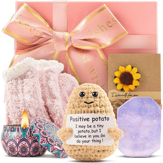 Positive Potato Dolls Gifts for Women Self Care Package for Mom Birthday Gifts for Women Men with Positive Potato Crochet Unique Gift Set for Women
