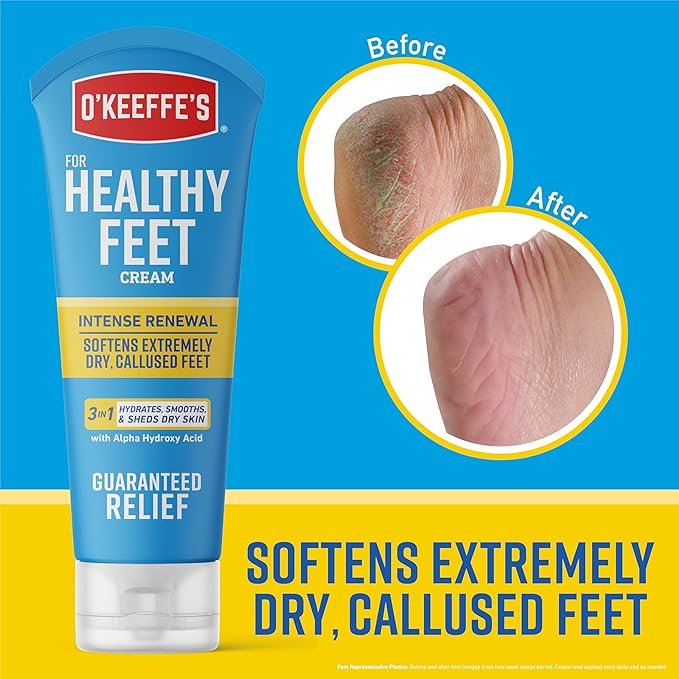O'Keeffe's for Healthy Feet Exfoliating and Moisturizing Foot Cream, Guaranteed Relief for Extremely Dry, Cracked Feet, Softer Feet in 1 Use, 3.0 Ounce Tube, (Pack of 2)