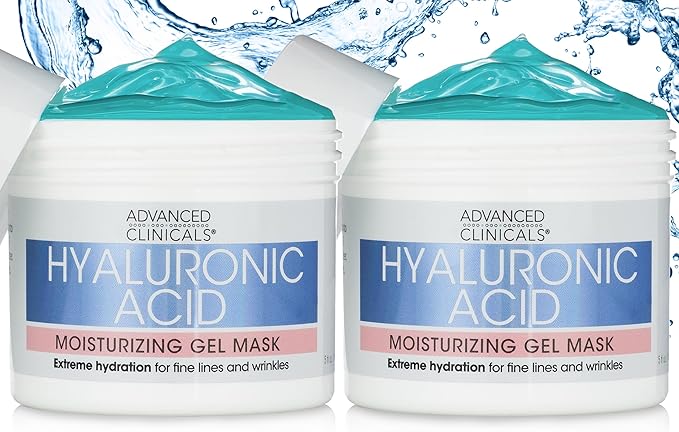 Advanced Clinicals Hyaluronic Acid Gel Facial Mask Skin Care, Brightening, Hydrating Anti Aging Face Mask & Moisturizer Helps Transform Dry Skin W/Collagen, Chamomile, Aloe Vera, 5 Fl Oz (Pack of 2)