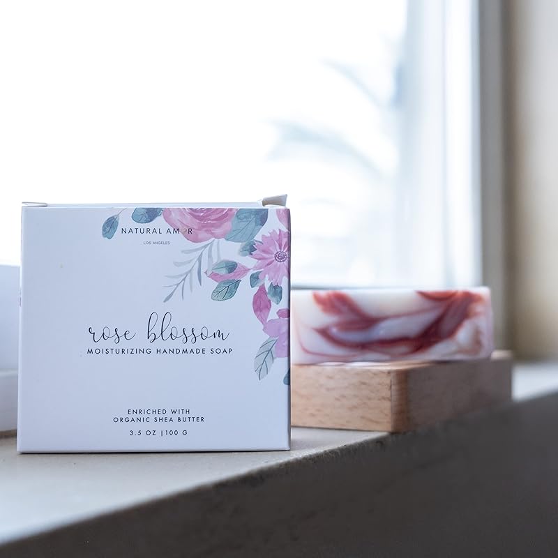 Natural Amor Rose Spa Gifts for Women,4pcs Self Care Box Including Soap Bar, Bath Bomb, Bath Salt,Thank You Gift for Women