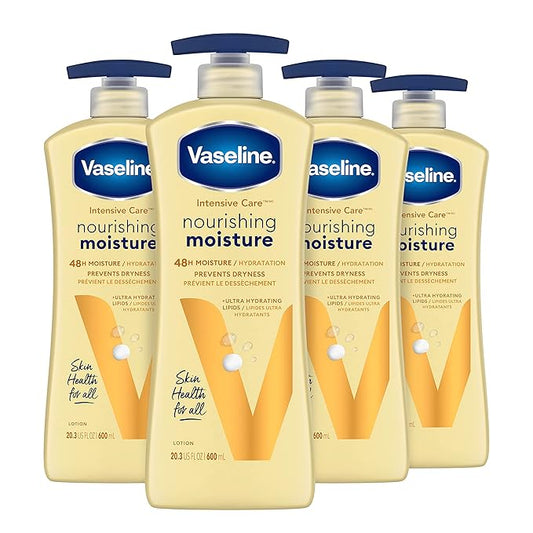 Vaseline Intensive Care Body Lotion Nourishing Moisture 4 Count for Dry Skin, with Ultra-Hydrating Lipids + Pure Oat Extract 20.3 oz