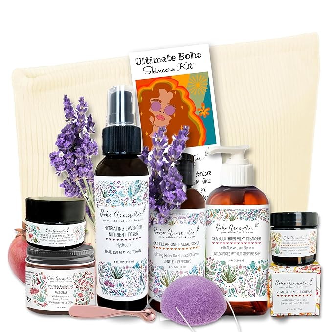 Natural Skincare Gift Set for Women β Hydrating Face Cleanser, Moisturizer & Eye Cream β Clean Beauty Facial Kit with Botanical Ingredients β Perfect Self Care or Birthday Gift by Boho Aromatic