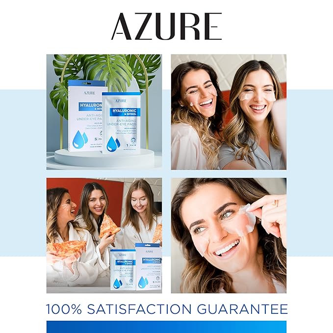 Azure Cosmetics Hyaluronic & Retinol Anti Aging Under Eye Pads- Moisturizing & Rejuvenating Eye Mask Patches - Reduces Fine Lines, Wrinkles, Dark Circles & Puffiness - Made in Korea - 5 Pairs