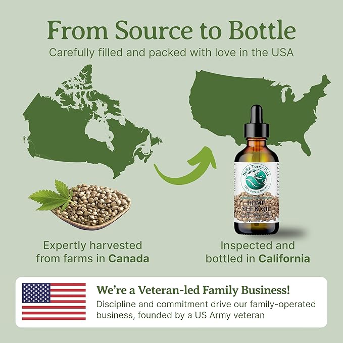 Bella Terra Oils - Hemp Seed Oil 4 oz - Dive into the World of Linoleic Acid & Alpha-Linolenic Acid, Packed with Essential Vitamins, Perfect for Cosmetic Elixirs