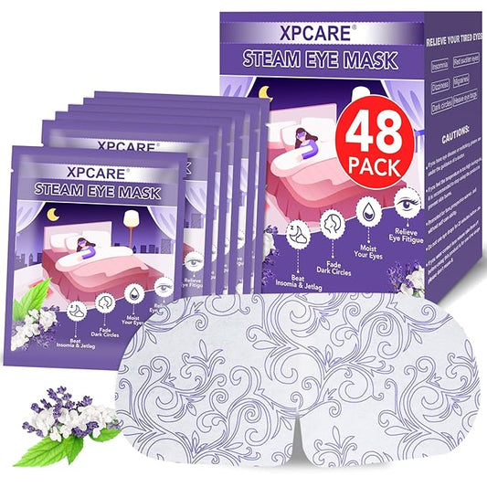 XPCARE 48 Pack Steam Eye Masks for Dry Eyes, Self Heated Steam Warm Eye Mask, Disposable Heated Eye Mask for Dark Circles, Puffy Eyes, Relief Stress Eye Fatigue(Lavender)