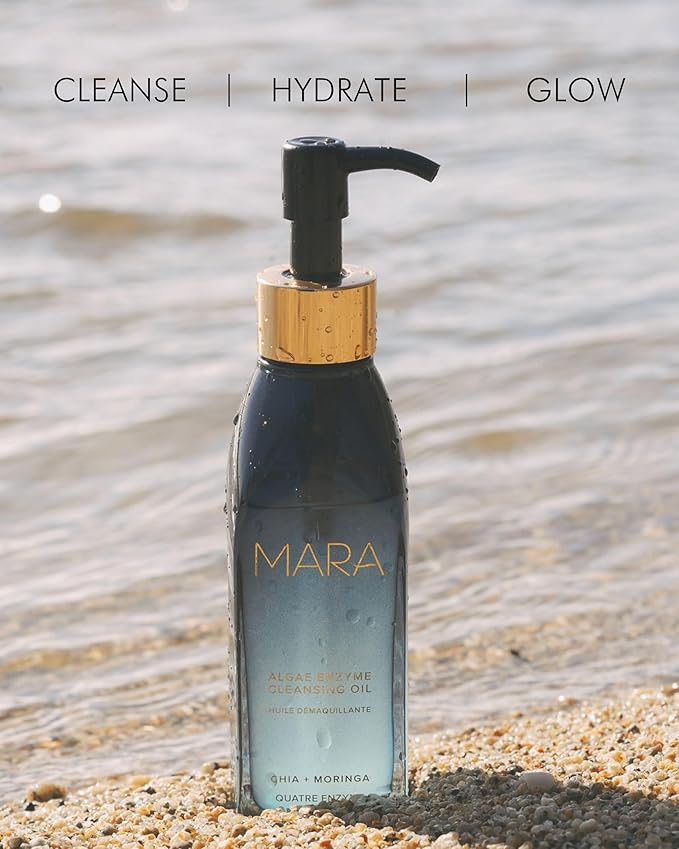 MARA - Natural Chia + Moringa Algae Enzyme Cleansing Oil | Plant-Based, Gluten-Free Skin Care | For All Skin Types, Hypoallergenic, Hydrating, Exfoliating, Make-Up Remover (4 oz | 120 ml)