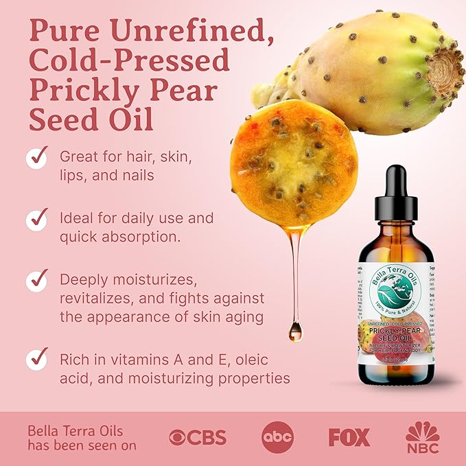 Bella Terra Oils - Prickly Pear Oil 4 oz - Extracted from Cactus Pear, Enriched with Omega-6, Vitamin K, Experience the Opulence of Nature