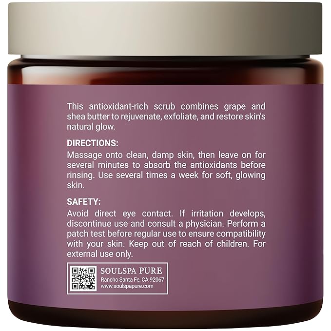 Grape & Shea Butter Body & Foot Scrub - Rejuvenating & Antioxidant Rich Exfoliating Body Scrub for Glowing Skin, 10 oz