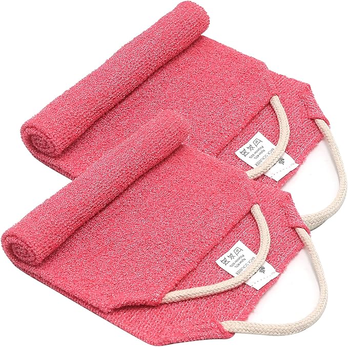 Evridwear Exfoliating Back Scrubber with Handles Two Sides for Body Shower Deep Cleans Skin Massages Invigorating Blood Circulation Men Women One Size (2 Pack Pink)