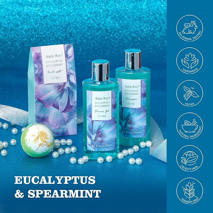 Mother's Day Gifts for Mom 9Pcs Luxury Spa Gift Basket for Women, Unique Spa Gift Basket Set Gifts for Women , Men, EUCALYPTUS Home Spa Kit Bath and Body Gifts Set, Luxury Gift Basket for Birthday