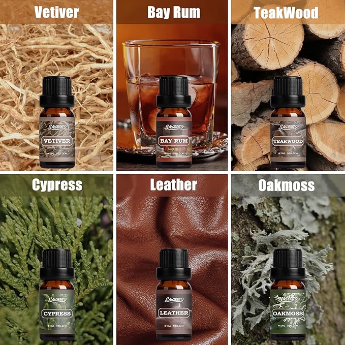 SALUBRITO Gentlement Fragrance Oils Set, Wood Essential Oils Set for Diffuser, Candle, Soap Making, Strong Scented Oil, Sandalwood, Frankincense and More