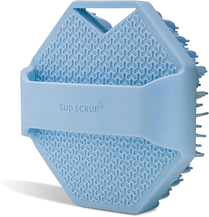 Sud Scrub® Antimicrobial Silicone Body Scrubber, Exfoliating Body Scrubber for Sensitive Skin, Eco Friendly Shower Scrubber for Body, Silicone Body Brush for Showering, Blue
