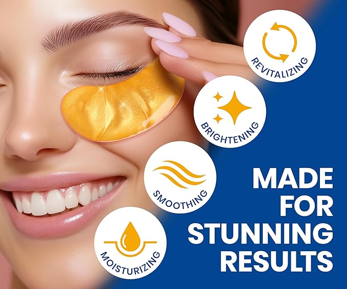 Stylia Under Eye Patches for Dark Circles and Puffy Eyes (20 Pairs) - 24k Gold Collagen Mask with Hyaluronic Acid, Eye Masks for Dark Circles and Puffiness, Gifts for Women, Valentines Day Gifts