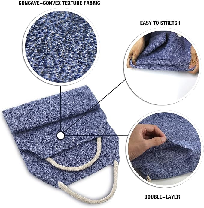 Evridwear Exfoliating Back Scrubber with Handles Two Sides for Body Shower Deep Cleans Skin Massages Invigorating Blood Circulation Men Women One Size (2 Pack Blue)