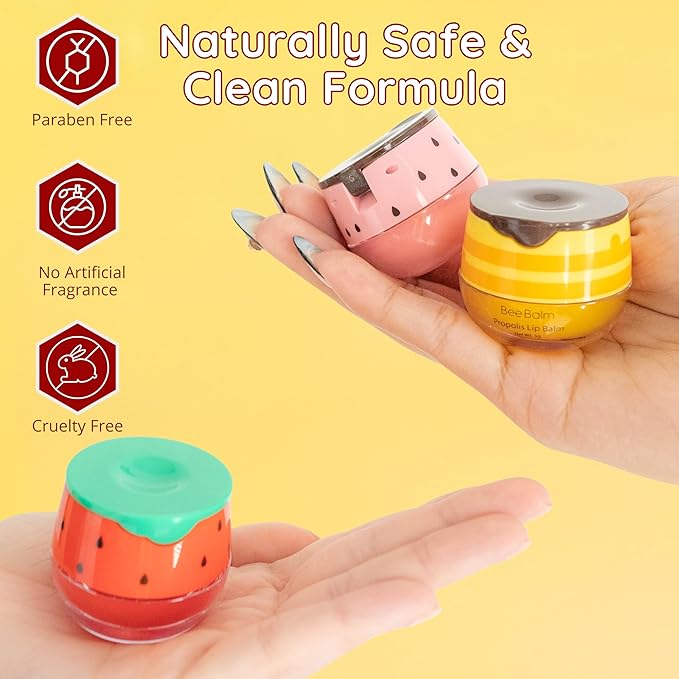 3 Pcs Original My Bee Balm Lip Balm β Hydrating Lip Care with Watermelon, Strawberry & Honey Pot β Moisturizing Balm for Dry, Chapped & Cracked Lips with Propolis, Honey & Vitamin E