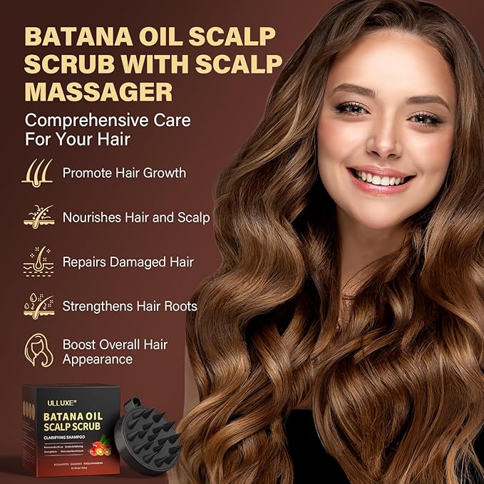 Batana Oil Products Bundle, Batana Oil Scalp Scrub and Raw Batana Oil, Strengthening, Hair Growth for Men Women with Thinning Hair or Hair Loss, Vegan, for All Hair Types
