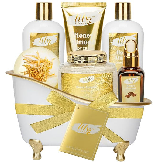 Mothers Day Gifts for Mom - 7-Piece Honey Almond Spa Gift Set for Women, Bath & Body Gift Set, Bath Collection with Bath Bomb & More | Christmas, Birthday Gifts for Her, All Occasion Holiday Present