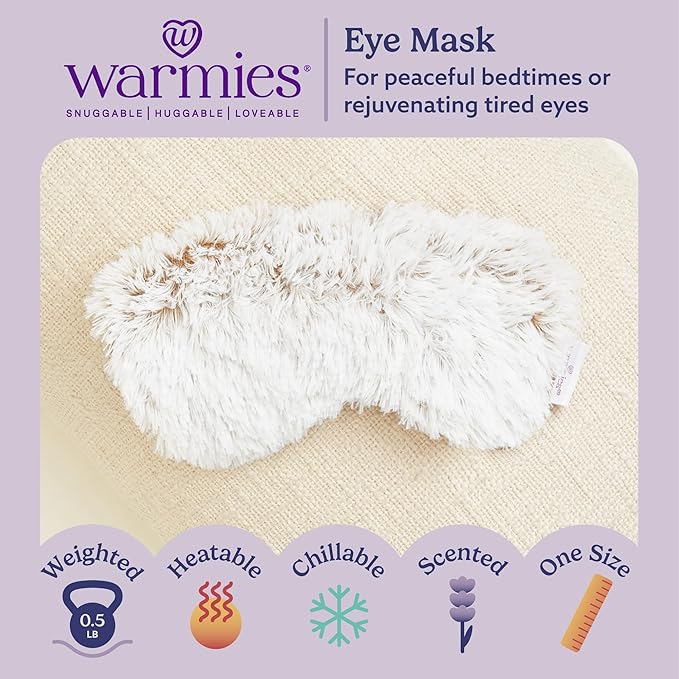 warmies Microwavable Eye Mask for Warmth & Comfort - Heating & Cooling Compress for Calming Relaxation - Weighted & Heated Eye Mask with Scented Lavender for Sleeping - Marshmallow Brown