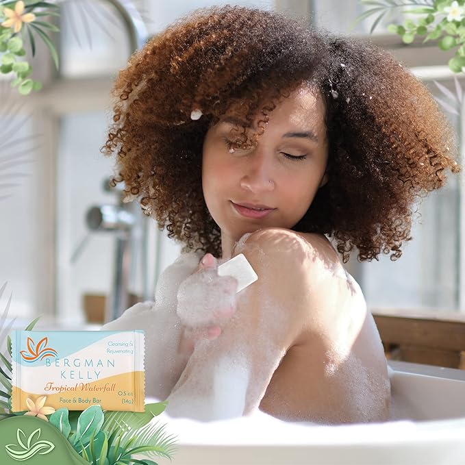 BERGMAN KELLY Rectangular Hotel Soap Bars, Shampoo & Conditioner 3-Pc Set (0.5 oz each, 150 pc, Tropical Waterfall), Delight Guests with Invigorating & Refreshing Bulk Travel Size Hotel Toiletries