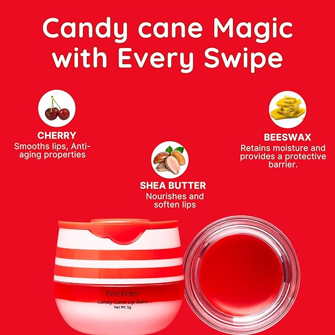 Original My Bee Balm Lip Balm - Candy Cane Hydrating Balm Honey Pot for Dry, Chapped & Cracked Lips with Propolis, Honey & Vitamin E - Soften, Smooth & Reduce Lip Lines