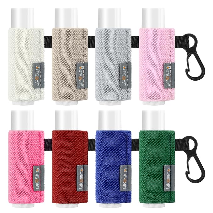Lip Balm Holder Keychain, 8 Pack Chapstick Keychain with Clip On for Backpacks, Elastic Lipstick Sleeve Holder Keychain Gifts for Friends Women Girls Boys Man