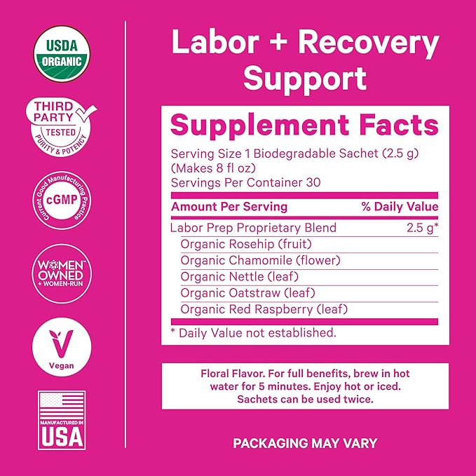 Pink Stork Organic Labor Prep Tea - Red Raspberry Leaf with Chamomile and Rosehip, Pregnancy Must Haves, Postpartum Essentials, Third Trimester - 15 Sachets