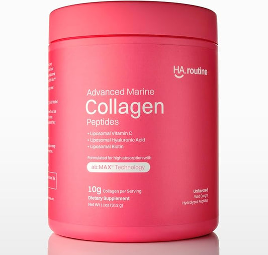 Advanced Marine Collagen Powder Plus Liposomal Vitamin C, Hyaluronic Acid & Biotin, Sugar-Free Type I Collagen Supplement for Skin, Hair, Nails, Joint & Gut Health - 30 Servings, Unflavored