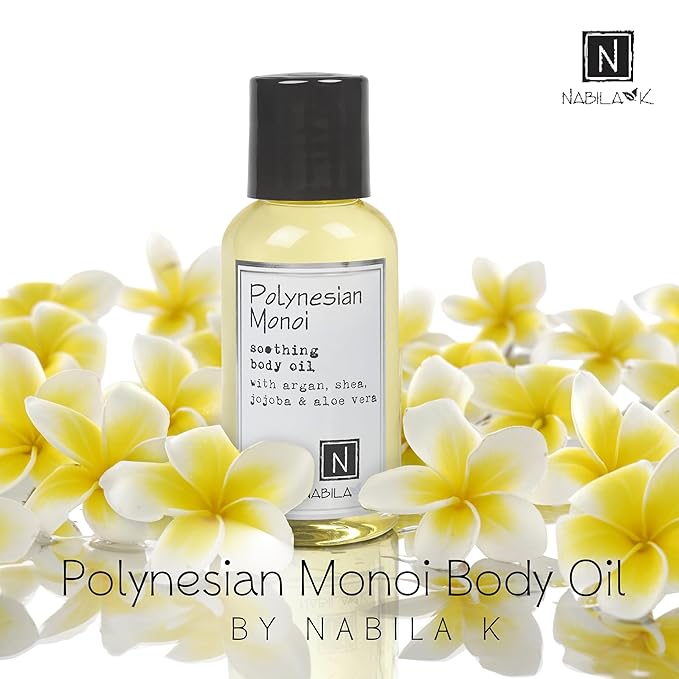 Polynesian Monoi (Monoi de Tahiti Flower Scent) Body Oil, Travel Size 2.4 oz Moisturize & Nourish with Argan & Coconut Oil - Vitamin C Enriched - Naturally Derived, Vegan-Friendly