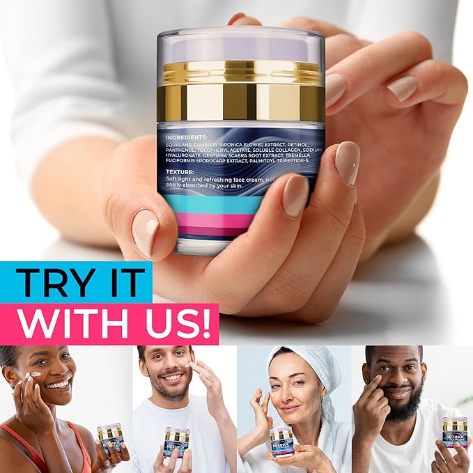 Moisturizing Face Cream with Retinol, 10% SPF & Squalane - Day & Night Anti-Aging face cream - Skincare, Hydrating Lotion for Women and Men