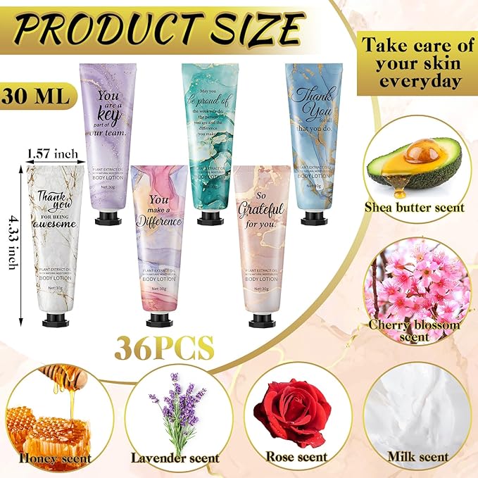 36pcs Mini Body Lotion Bulk Employee Appreciation Gifts in Bulk Mother's Day Travel Size Body Lotion Thank You Inspirational Gifts for Coworker Employees Team Women Moisturizing Staff