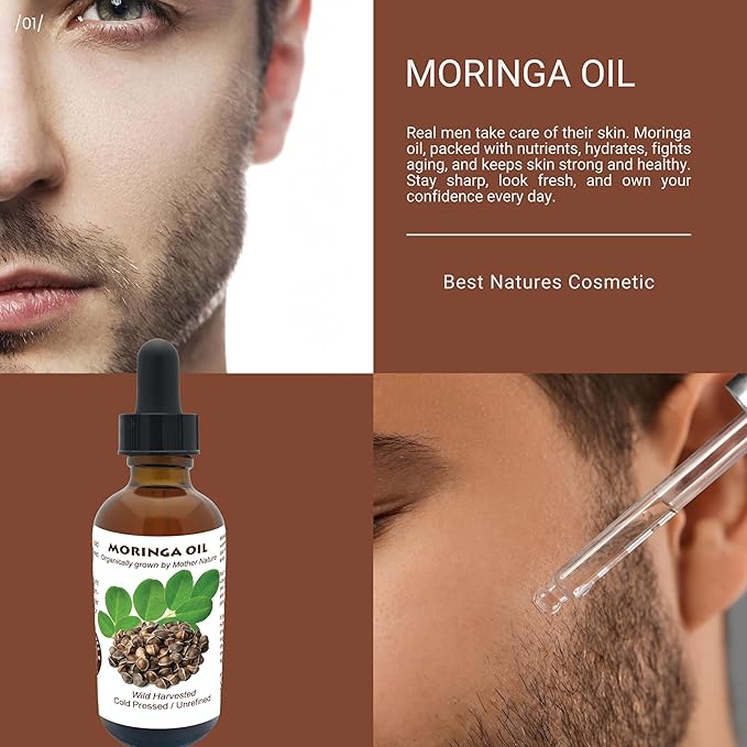 Best Nature's Cosmetics Moringa Oil (Organic, Undiluted, Cold Pressed, Unrefined) – Natural Moisturizer for Dry and Damaged Skin and Hair 2 fl oz / 60ml