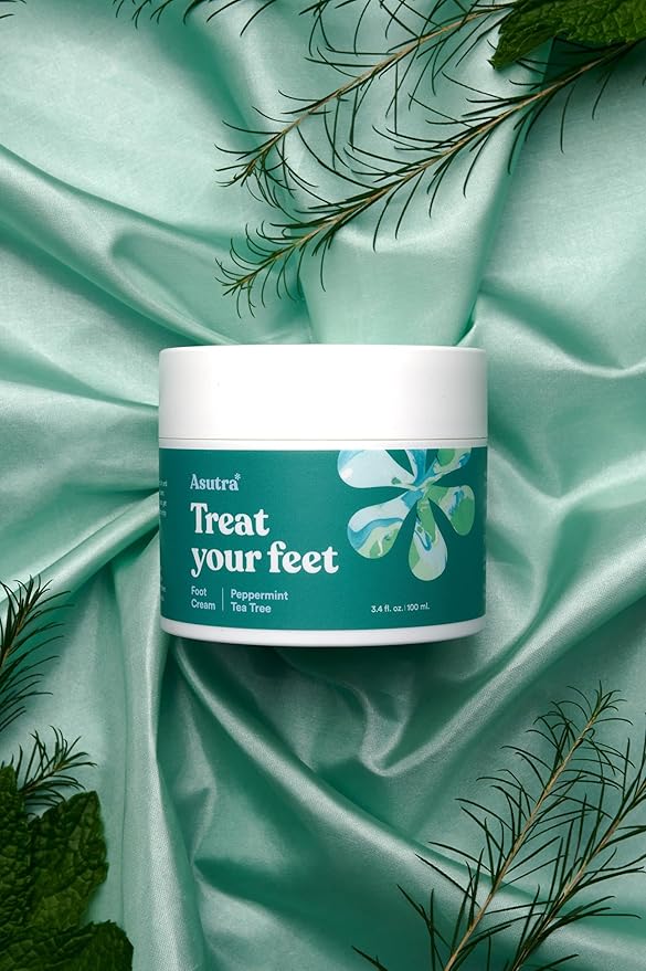 ASUTRA Treat your Feet Foot Cream, 3.4 oz - Rich Lotion with Shea Butter for Dry, Cracked Feet, Peppermint & Tea Tree Essential Oils for Healthy Feet