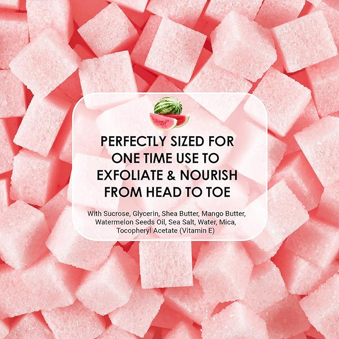 Body Scrub Exfoliator - 12oz WATERMELON Sugar scrub cubes w/Mango Butter & Shea butter- Ultra Hydrating & Moisturizing - All Natural & Organic for all body exfoliation- For hands, arms legs, elbow