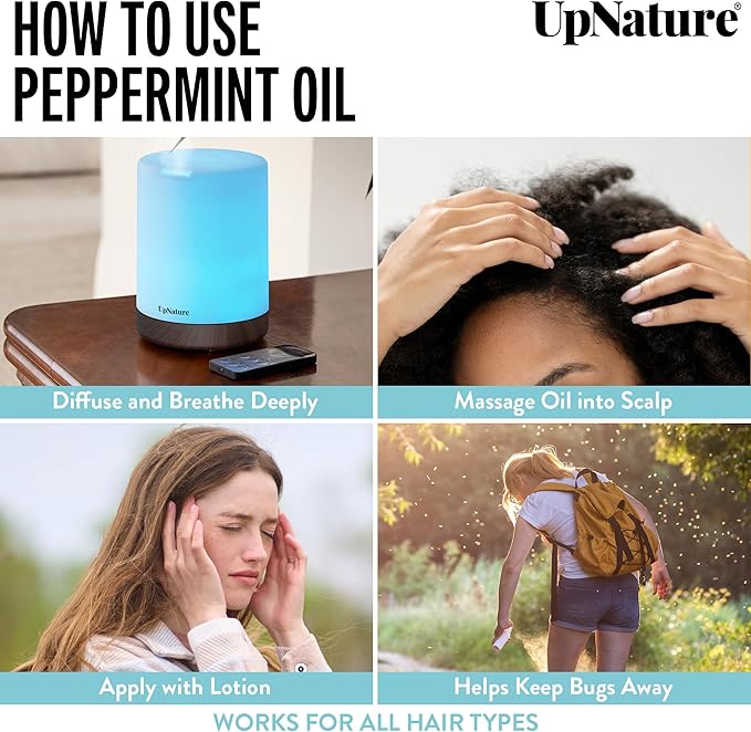 UpNature Peppermint Oil - 100% Pure Natural Peppermint Essential Oil for Hair Diffuser & Skin, 2oz