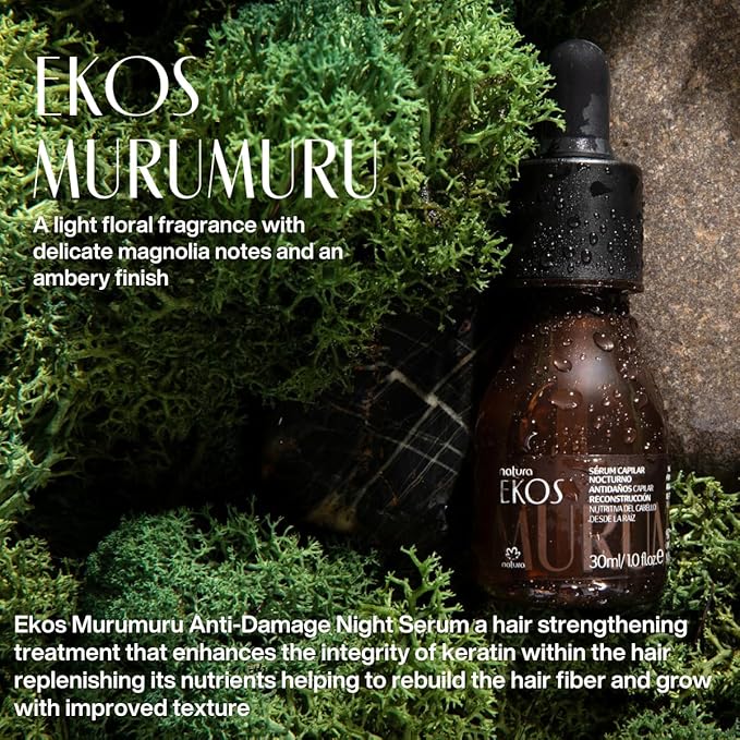 natura Ekos Murumuru Anti-Damage Night Serum - Increases Hair’s Natural Keratin Production - Replenish Nutrients & Rebuild Hair Fiber - Vegan Hair Care - Brazilian Beauty Secrets - Hair Care 30ml