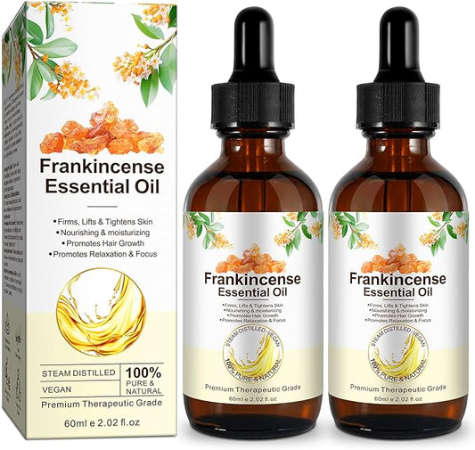 Premium Frankincense Essential Oil 2PCS– 100% Pure & Natural, Therapeutic Grade for Skin, Face & Aromatherapy | Best Frankincense Oil for Face, Wrinkles & Scars | Deeply Nourishing