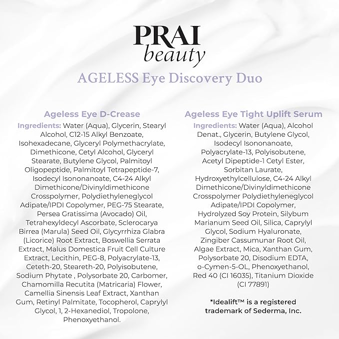 PRAI Beauty Ageless Hydrating amd Amti-Aging | Ageless Eye D-Crease and Ageless Eye Tight Uplift Serum
