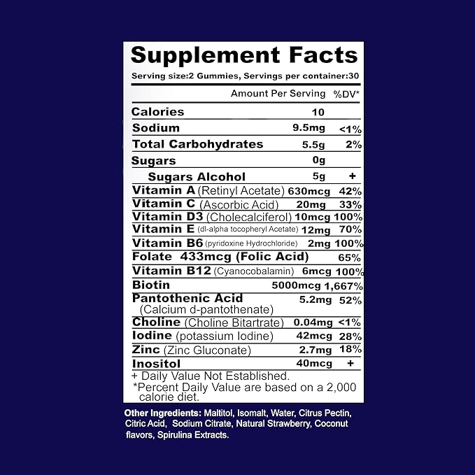 Hair Skin and Nails Gummies - Supports Healthy Hair, for Men & Women, Vegan Biotin Vitamins, Hair Growth, Stronger Nails, Healthy Skin, Made in USA, 60 Count