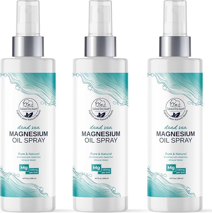 Natural Elephant Dead Sea Magnesium Oil Spray for Topical Use | 100% Pure | 6.7 fl oz (Pack of 3) | Promotes Relaxation and Well-Being