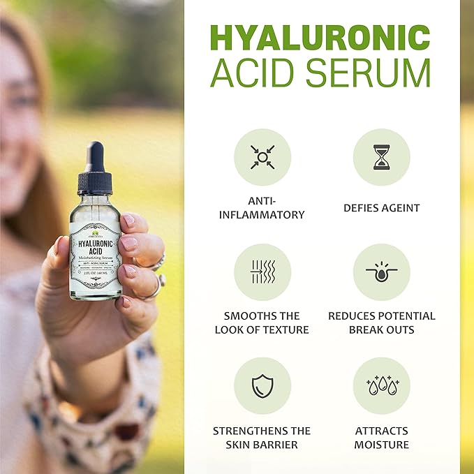 Hyaluronic Acid Serum – Hyaluronic Acid Serum for Face – Paraben-Free Pure Hyaluronic Acid – Moisture Boost Hydrating Serum – Anti-Aging Serum for Fine Lines, Wrinkles – 2oz