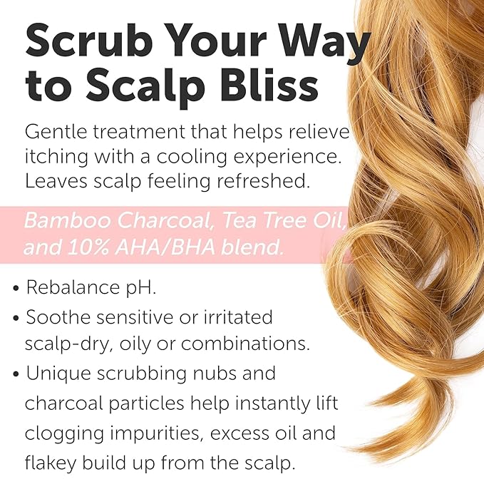 Sulfate-Free Charcoal Scalp Scrub with Bamboo Charcoal & Tea Tree Oil | Exfoliating Hair & Scalp Treatment for Detox, Dandruff & Build-Up | Scalp Exfoliator Scrub (16 Fl Oz)