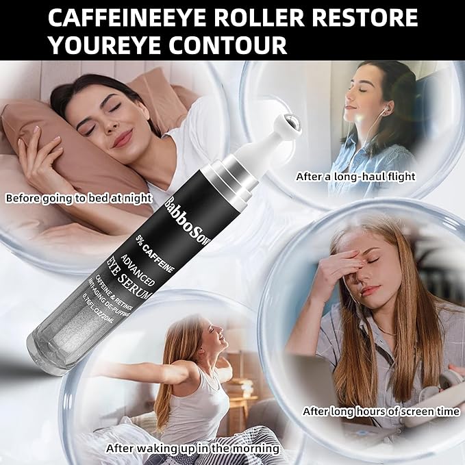 5% Caffeine Eye Serum, Anti-Aging Eye Cream with 360°Massage Roller, Eye Serum for Dark Circles and Puffiness, Reduces Fine Lines and Puffiness Under the Ryes, 20ML, For Men and Women.