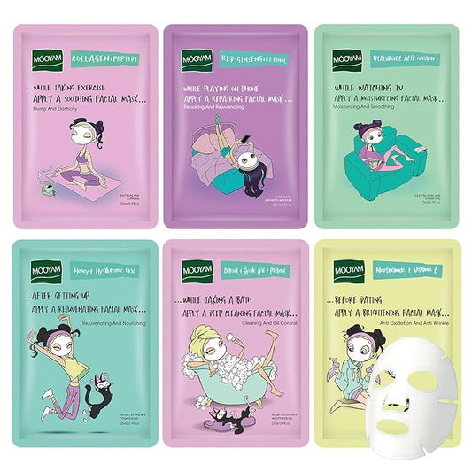 Face Masks Skincare Set for Girl,Moisturizing Collagen Facial Masks for Women Home Spa,Hyaluronic Acid Face Mask for All Skin Types,Day Night Facial Mask Hydrating,Deep Cleaning,Oil Contral(6Pack)