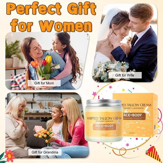 Beef Tallow Moisturizer - Tallow Balm Bergamot Lavender - Nourishing Tallow Face Moisturizer - Moisturizing Body Butter for Women - Organic Beef Tallow for Skin - Anti Aging Beef Tallow for Face