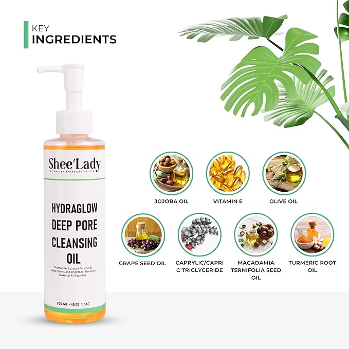 Shee'lady Hydraglow Deep Pore Cleansing Oil, limpiador facial en aceite – Best Cleansing Oil for Face, Blackhead & Makeup Remover Korean Skin Care, 6.76 fl oz (200ml)