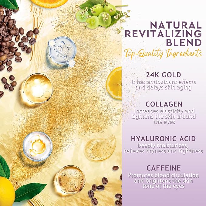 Under Eye Patches,30 Pairs Eye Mask Skin care for Dark Circles, Puffy Eyes, Under eye Bags,Wrinkles,Eye Treatment Skin Care for Men & Women Gift (24K Gold)